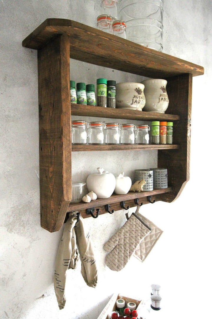 Dekorie Holz Küchenregal für Gewürzte Shabby Vintage fertig montiert (Braun), Braun