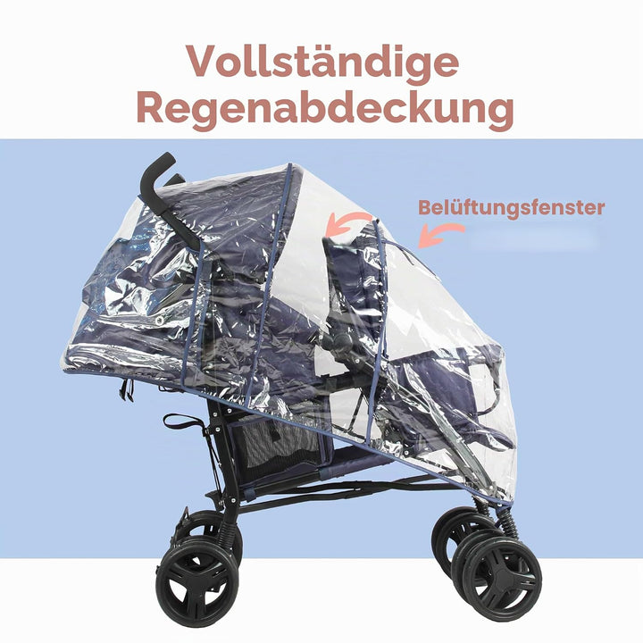 Bambisol Kinderwagen mit Doppelstock, kompakt, Regenschutz inklusive, Marineblau