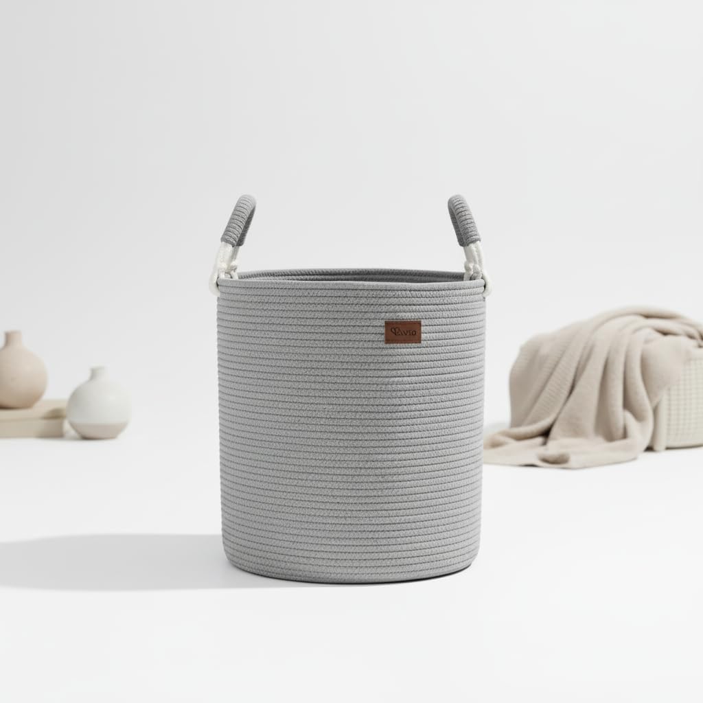 Wäschekorb aus Baumwolle 40 L Wäschesammler Aufbewahrungskorb, Baumwollseil mit Griff, Kordelzug, Wä