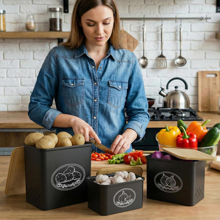 Lifewit Kartoffel Aufbewahrungsbox, 3er Set Grosse Kunttsoff Vorratsdosen für Kartoffel Zwiebel knob