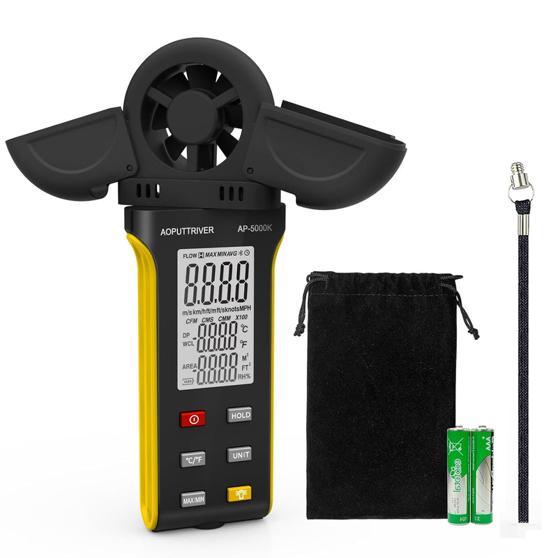 AOPUTTRIVER AP-5000K Windmessgerät Handheld Windmesser mit um 270° drehbarem Detektor und Doppelflüg