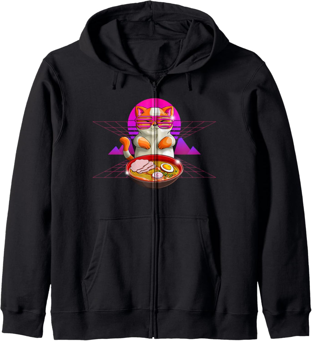 Retro Katze Ramen Kawaii Cute Chonk Neko 80's Style Kitty Kapuzenjacke