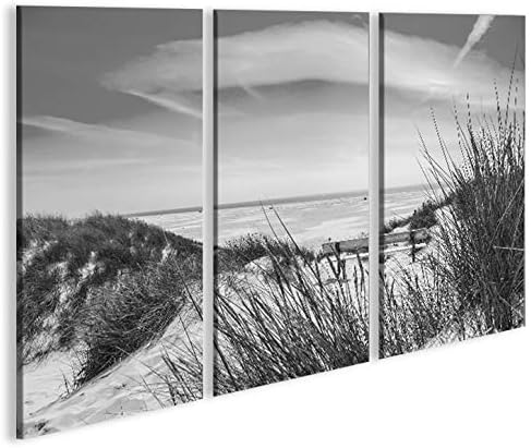 islandburner Bild Bilder auf Leinwand Nordseestrand Schwarz/Weiss Dünen 3p XXL Poster Leinwandbild W