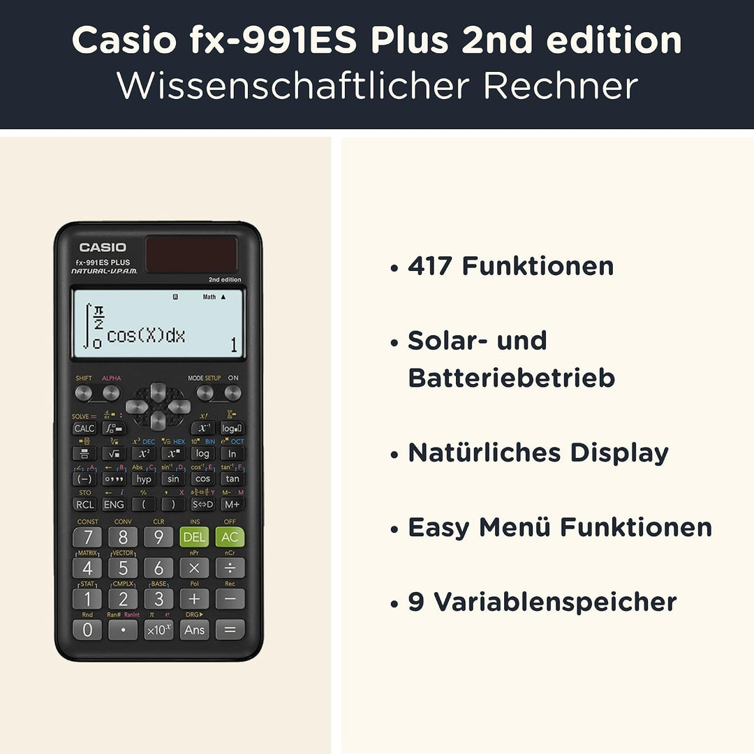 CALCUSO Sparpaket: Casio FX-991ES Plus 2nd Edition technisch-wissenschaftlicher Taschenrechner + WYN