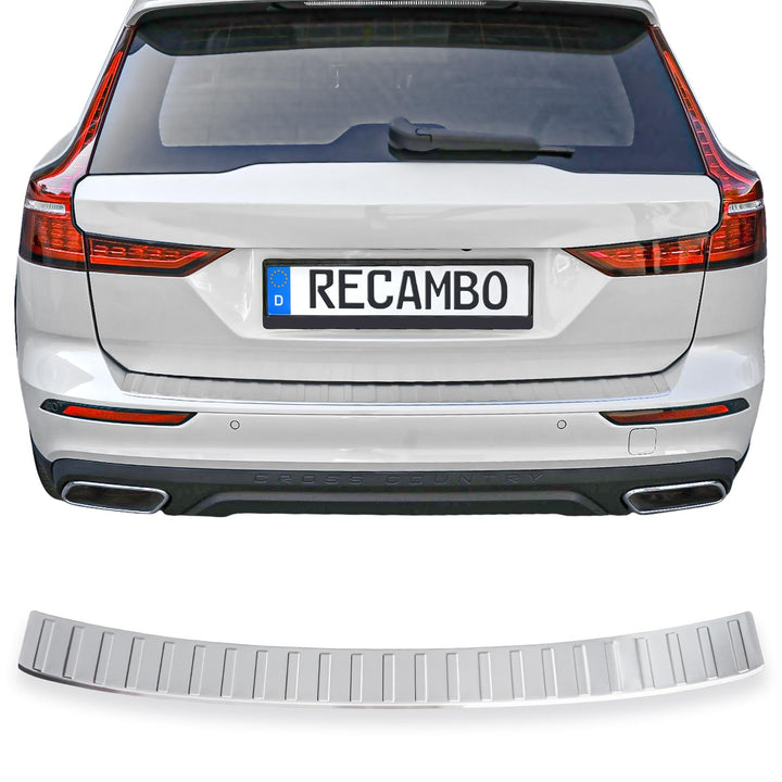 RECAMBO Ladekantenschutz Edelstahl matt gebürstet mit Textur - kompatibel für Volvo V60 2 - BJ ab 20
