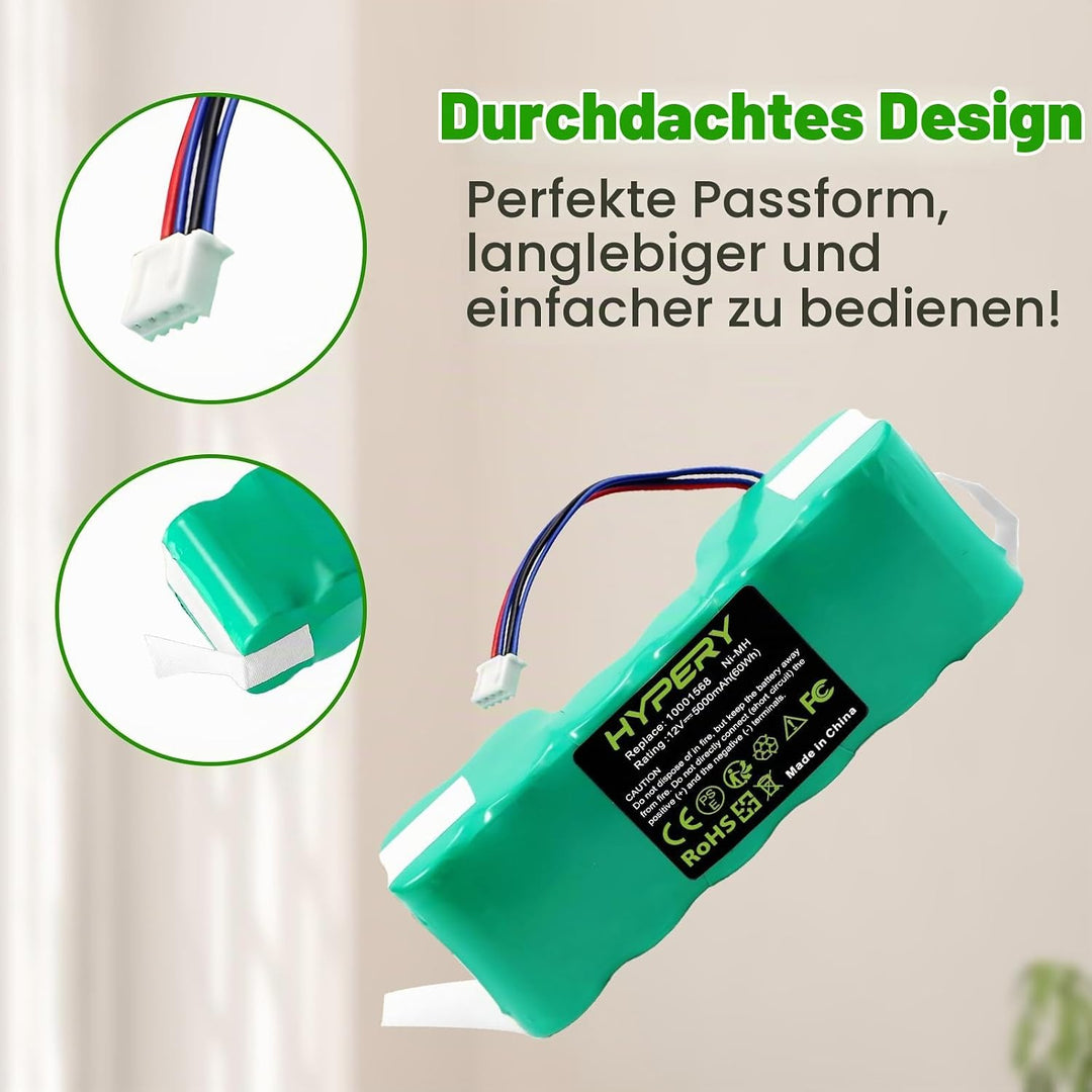 12V 5000mAh Ersatz NI-MH Akku für Ecovacs Deebot Ozmo 900, 901, 902, 907, 600, 610, M88, Deebot DE5G