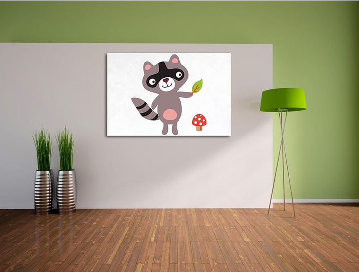 Niedlicher Waschbär weiss, Format: 100x70 auf Leinwand, XXL riesige Bilder fertig gerahmt mit Keilra