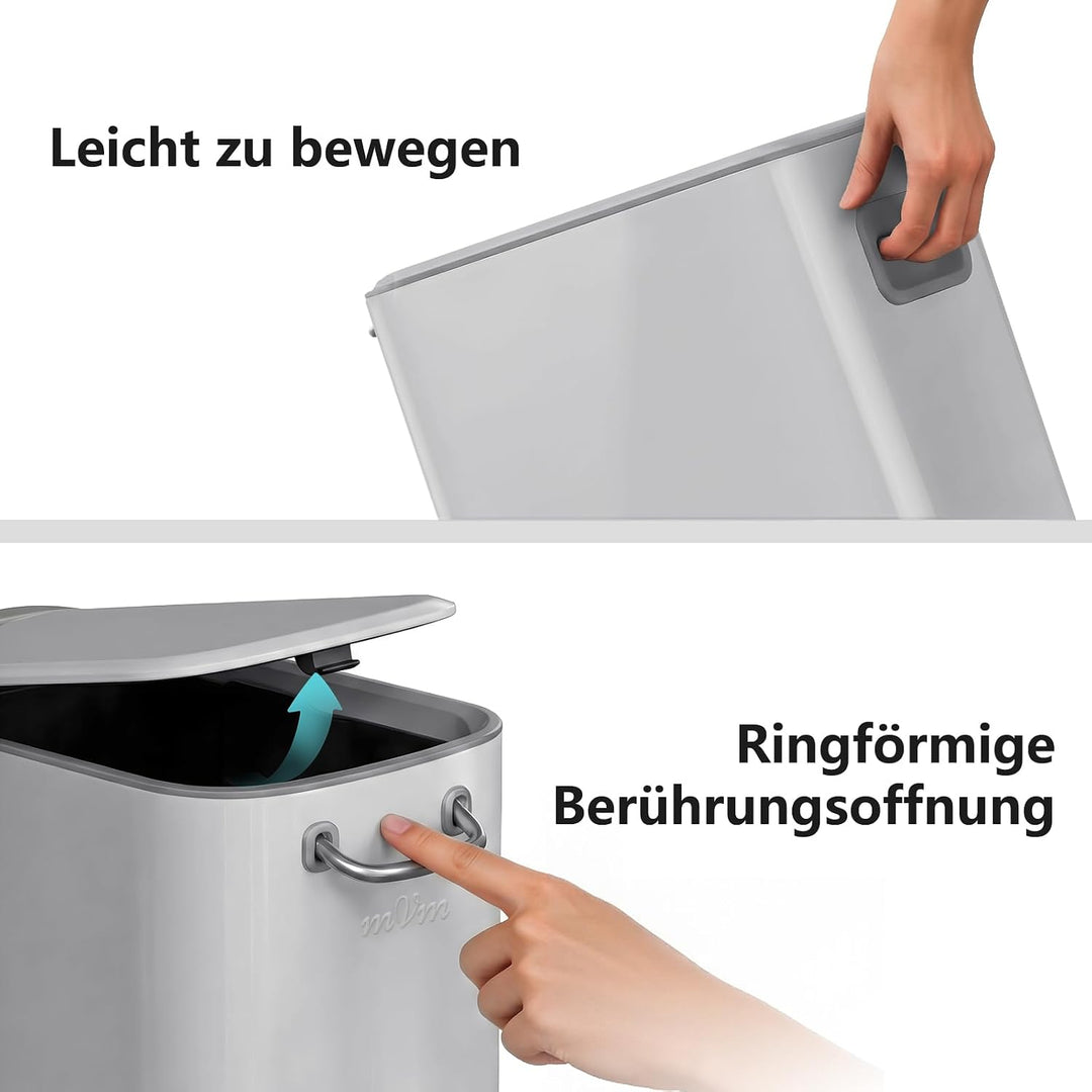 mVm Mülleimer Bad 6L, Abfalleimer Edelstahl, Handbetätigter, Perlgrau Perlgrau 6L, Perlgrau 6L