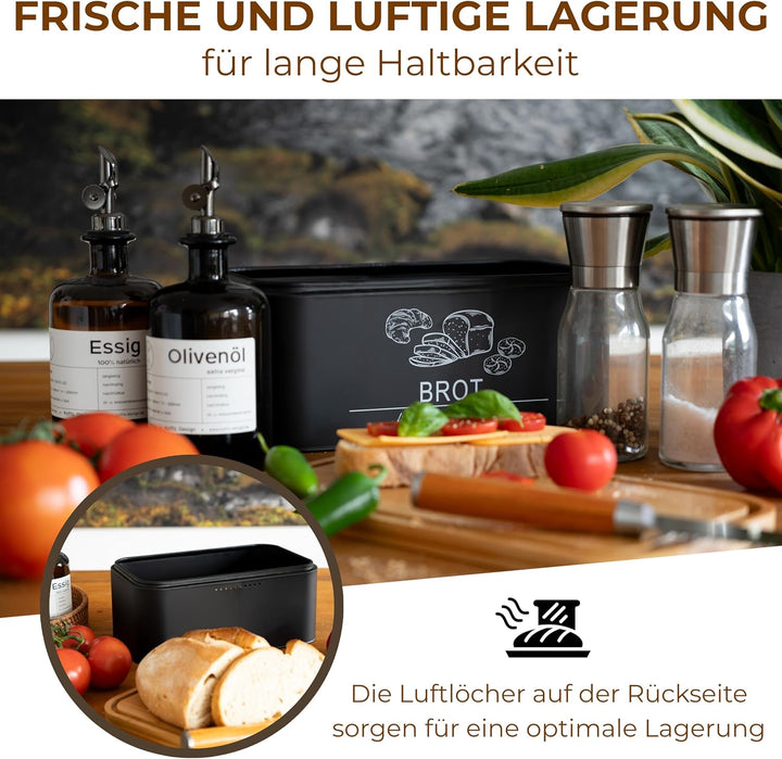MNKsolution Brotkasten mit Deckel als Schneidebrett - Brotbox mit Lüftungslöchern für Brotaufbewahru