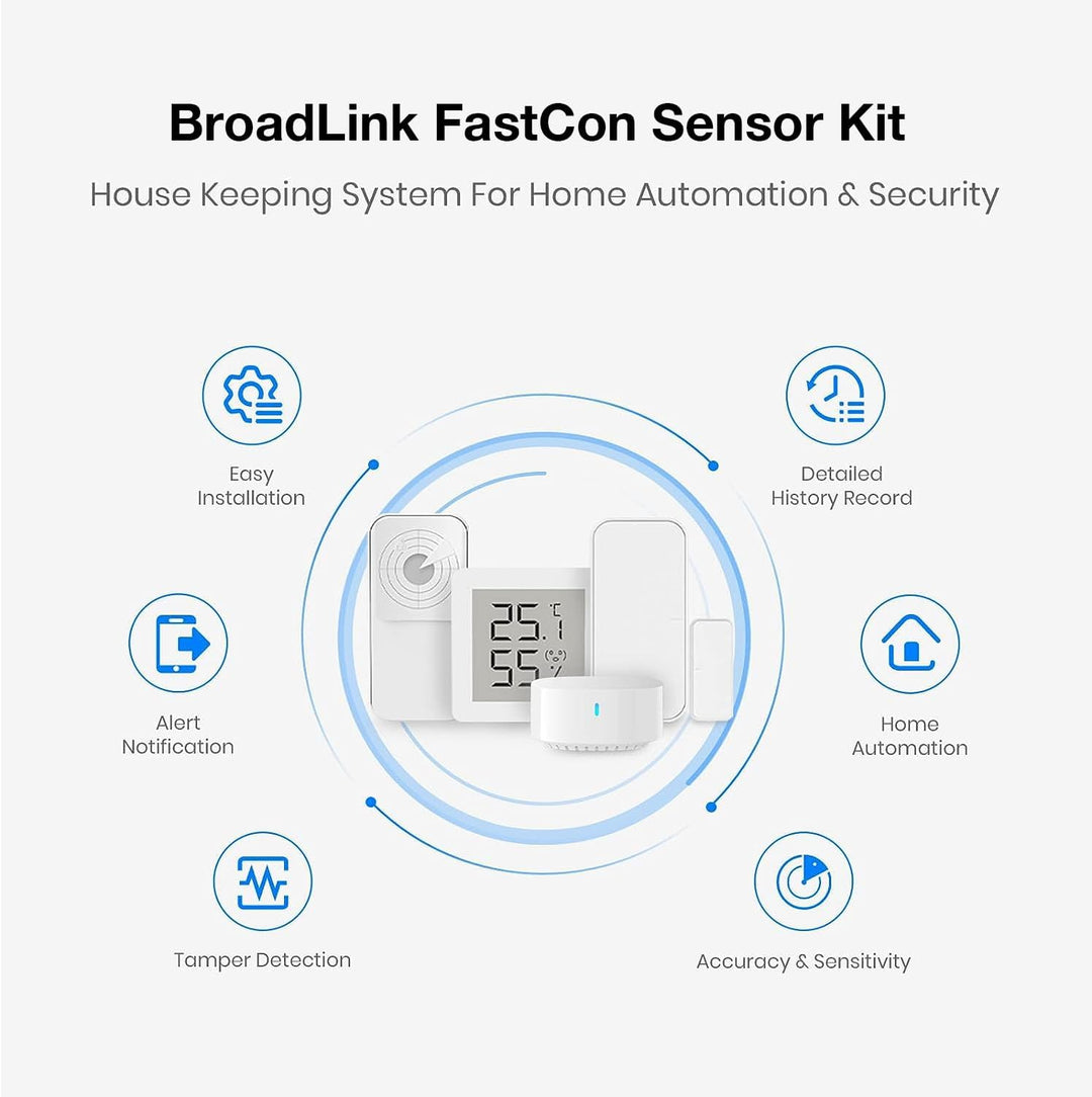 Broadlink Smart Home, Fastcon Sensor-Kit – inklusive Radar-Bewegungssensor, Türsensor, Temperatur- u