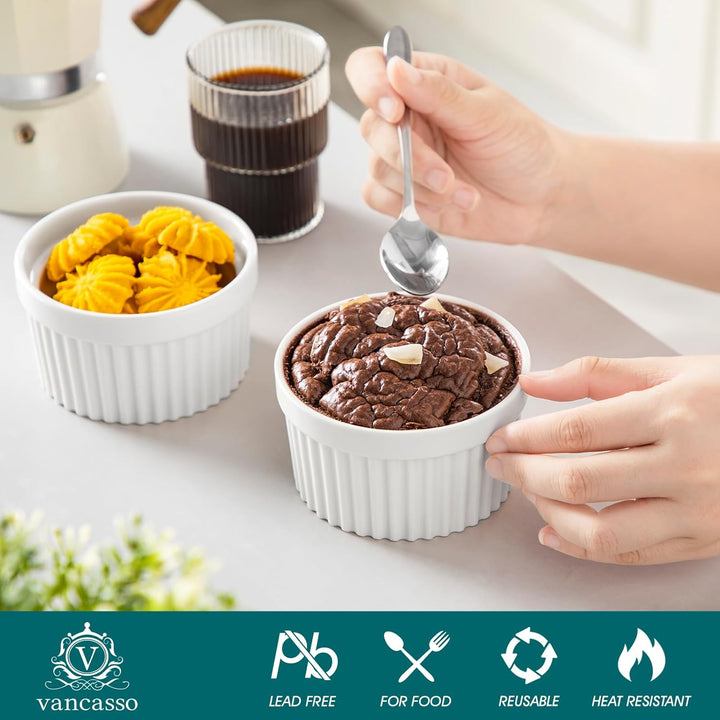 vancasso RAMEKINS 320ml Soufflé Förmchen Set von 6, Ø10,6cm Creme Brulee Schälchen Backofen sicher,
