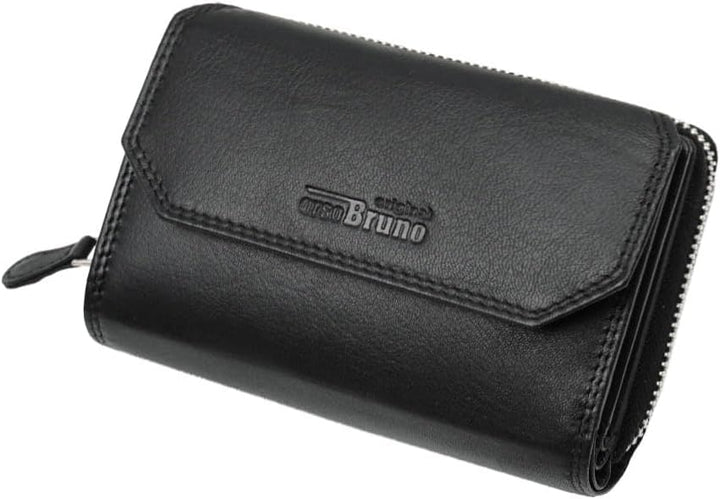 Damen Portemonnaie schwarz gross Leder Damen Geldbörse schwarz Geldbeutel mittel-gross Damengeldbörs