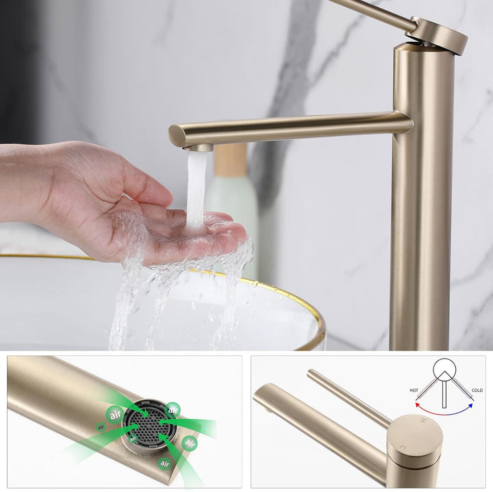 PHASAT Wasserhahn Bad Gold Mischbatterie Einhebelmischer Waschbecken Armaturen Waschtischarmatur Hoc