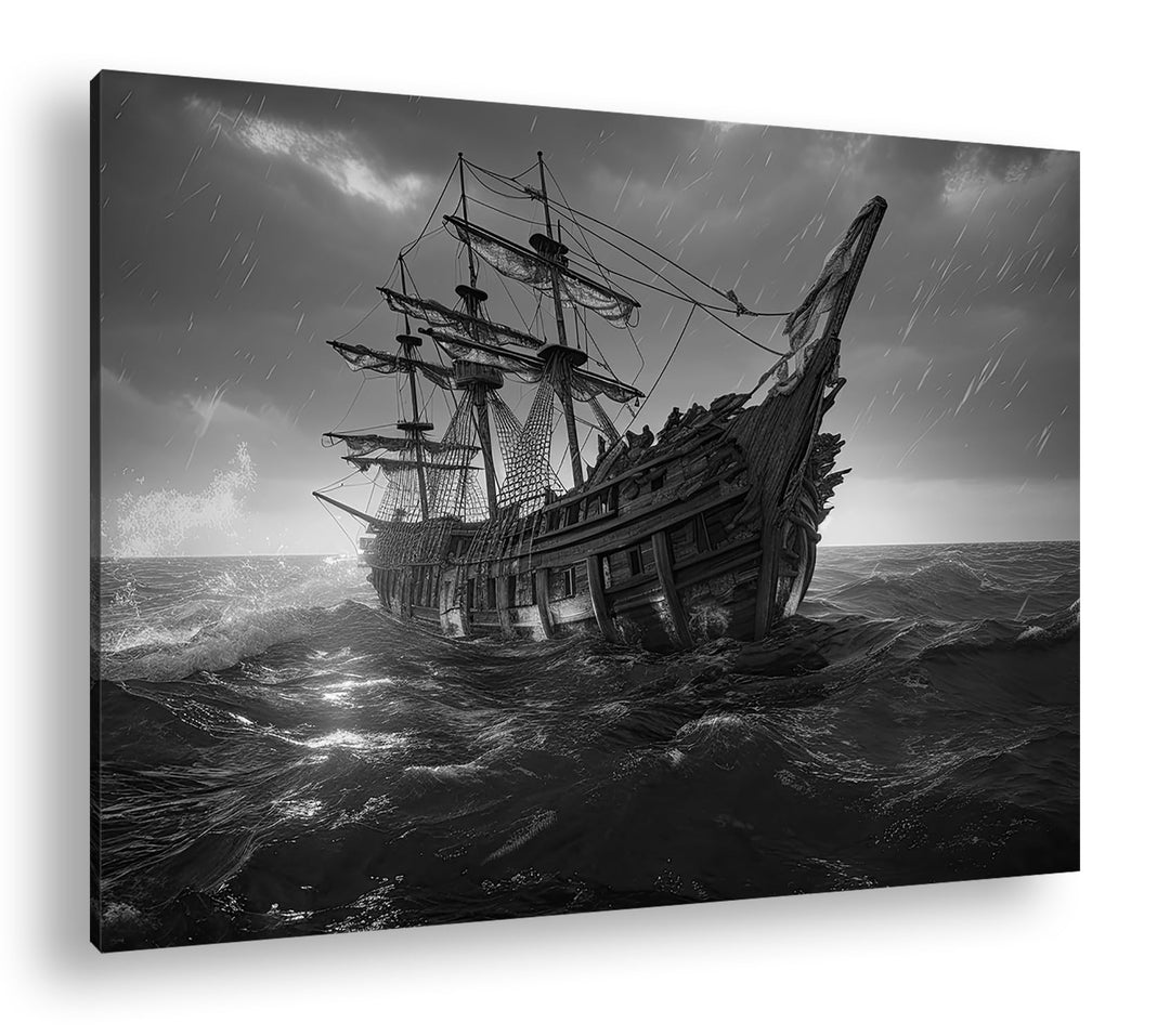 deyoli riesiges Segelschiff bei Nacht Format: 80x60 cm Effekt: Schwarz/Weiss als Leinwandbild, Motiv