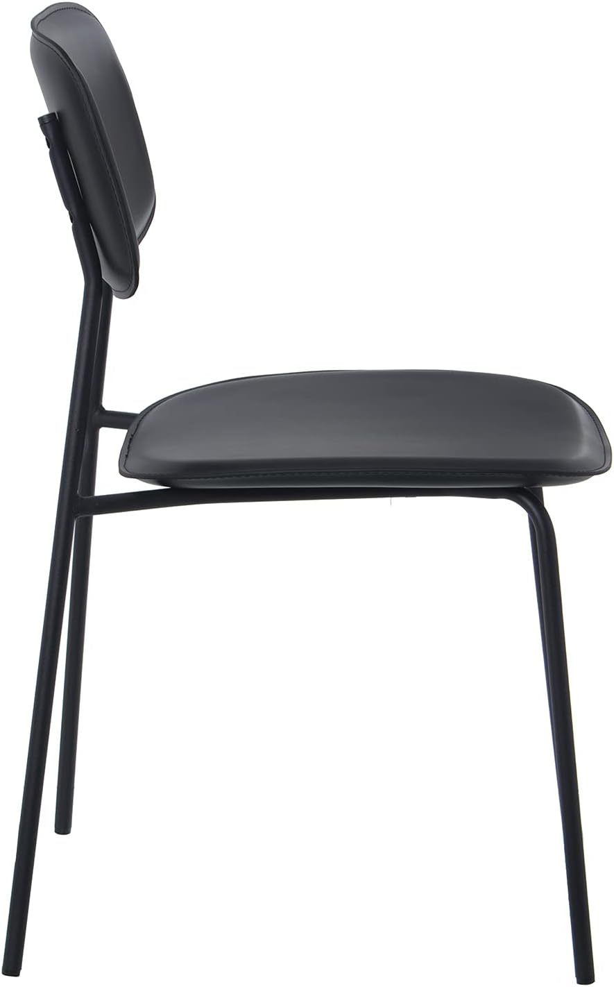 DRW Set aus 4 Stühlen aus PU und Metall in Schwarz 43 x 48 x 78 cm, Höhe der Sitzfläche 44 cm, 43x48