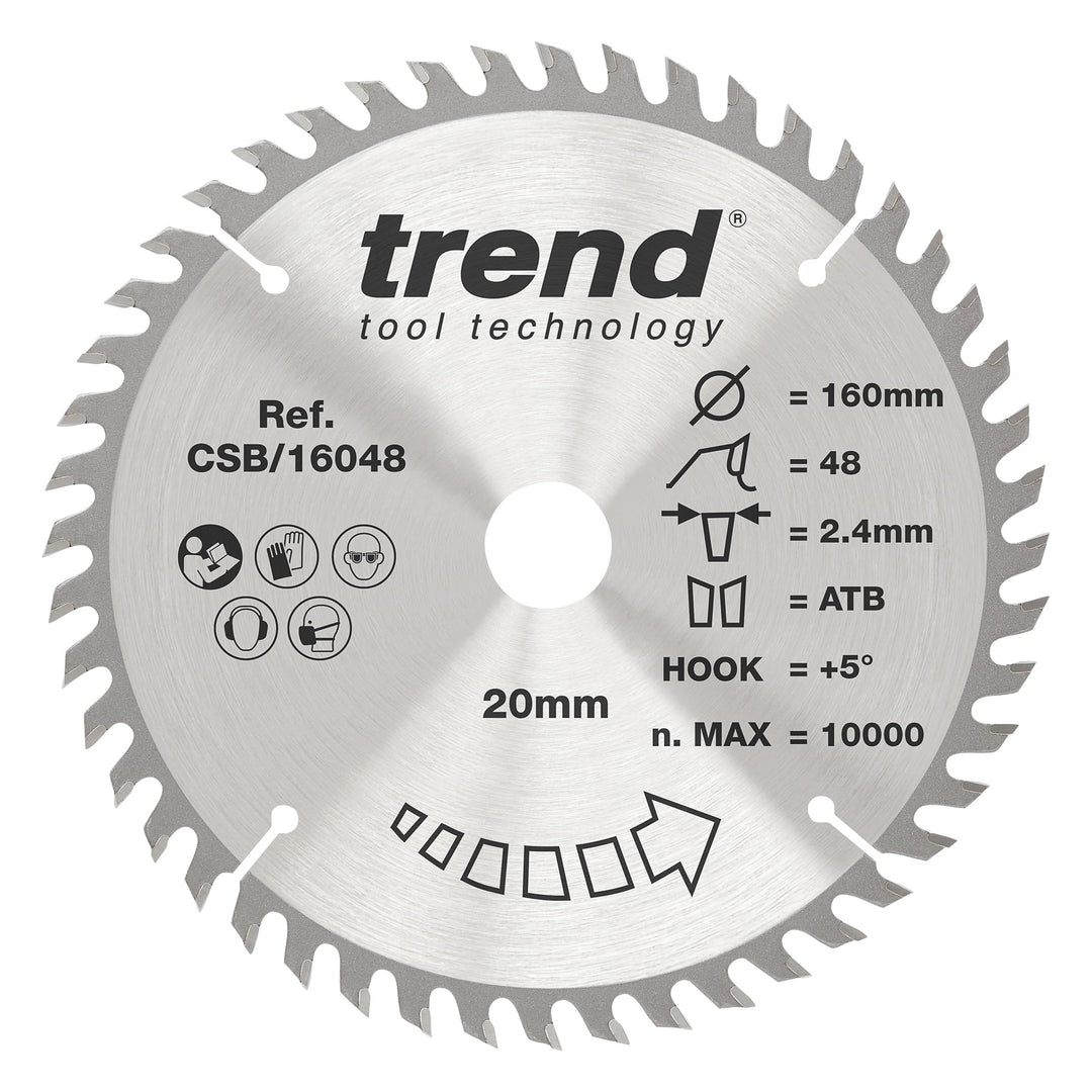 Trend CraftPro TCT Kreissägeblatt, 160mm Durchmesser x 20mm Bohrung x 48 Zähne, feines Feinschnitt-S