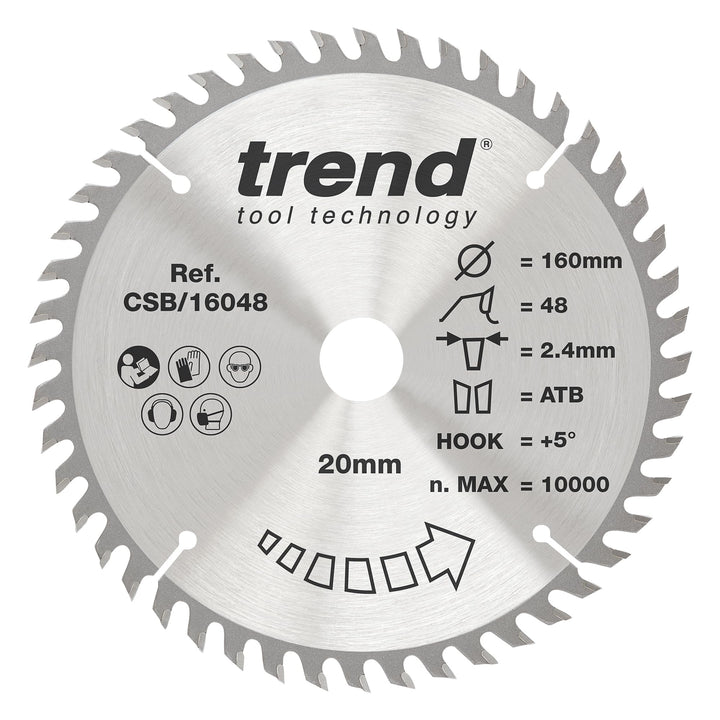 Trend CraftPro TCT Kreissägeblatt, 160mm Durchmesser x 20mm Bohrung x 48 Zähne, feines Feinschnitt-S