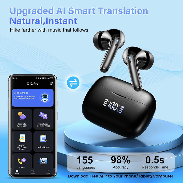 KI Übersetzer Kopfhörer, 2026 Neu Bluetooth 5.4 kopfhörer mit übersetzer 164 Sprachen kopfhörer über
