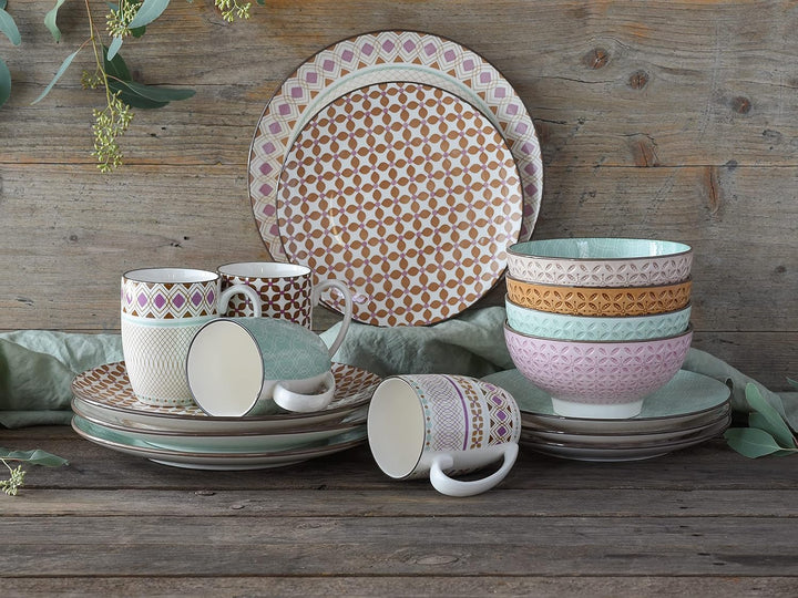 Creatable, 20310, Serie MANDALA, Geschirrset Kombiservice 16 teilig, Steinzeug Kombiservice 16 teili