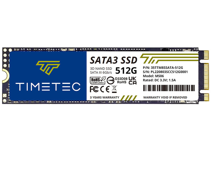 Timetec SSD 3D NAND TLC SATA III 6Gb/s M.2 2280 NGFF 64TBW Read Speed Up to 500MB/s SLC Cache Perfor