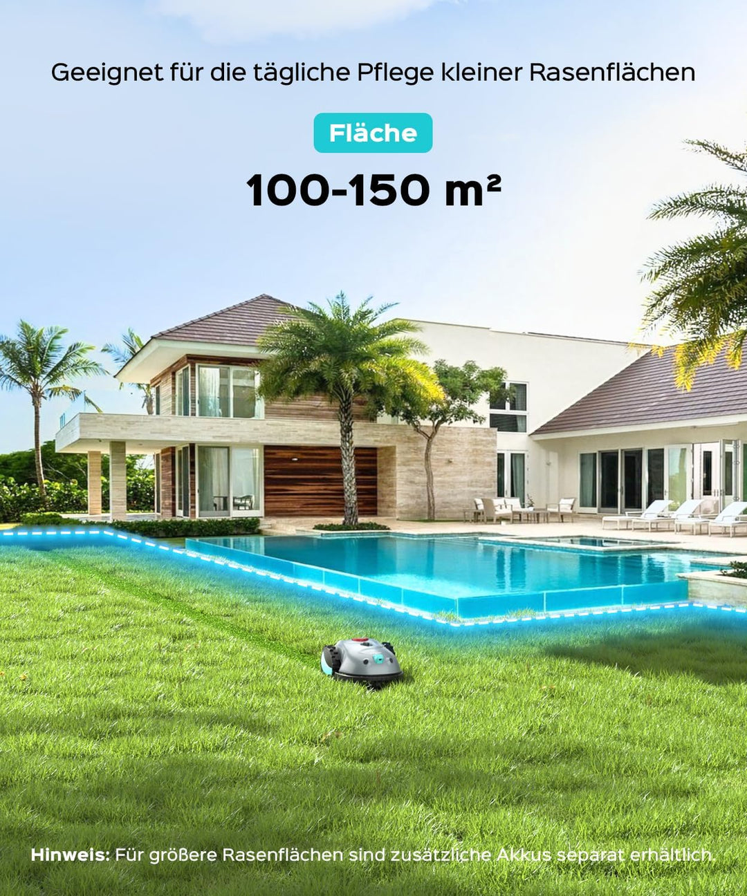 YARDCARE V100 Mähroboter ohne Begrenzungskabel, bis zu 150m² | Vision Navigation, Einfache Installat