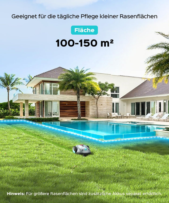 YARDCARE V100 Mähroboter ohne Begrenzungskabel, bis zu 150m² | Vision Navigation, Einfache Installat