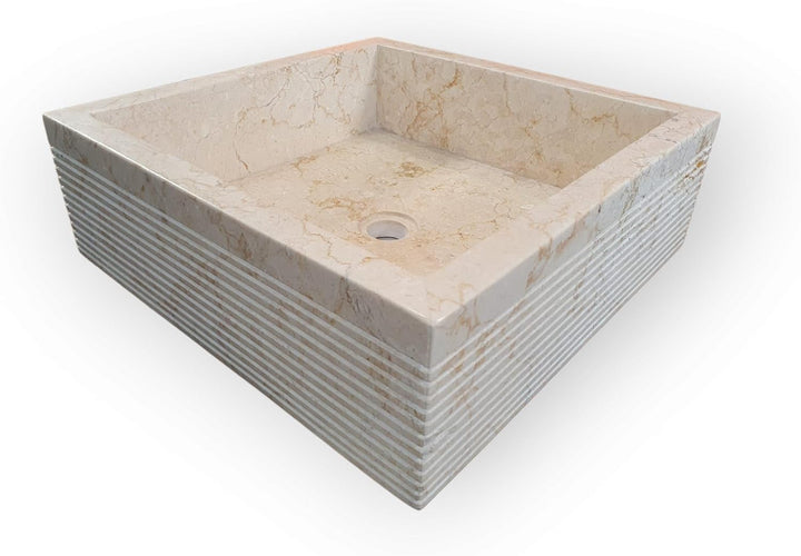 Kinaree Naturstein Waschbecken Heller Marmor - 45x45 cm Aufsatz Waschschale - Heller Marmor Aufsatzw