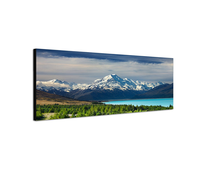 Augenblicke Wandbilder Leinwandbild als Panorama in 150x50cm Neuseeland See Gebirge Schnee Wald