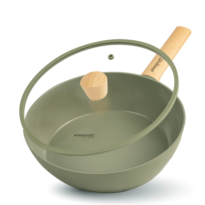 Römertopf Frittierpfanne 26 cm mit Glasdeckel, 2,8 Liter Fassungsvermögen, Aluminium mit Keramik-Ant