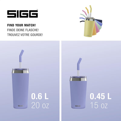 SIGG - Isolierbecher - Travel Mug Helia - Mit wiederverwendbarem Glastrinkhalm & Reinigungsbürste -