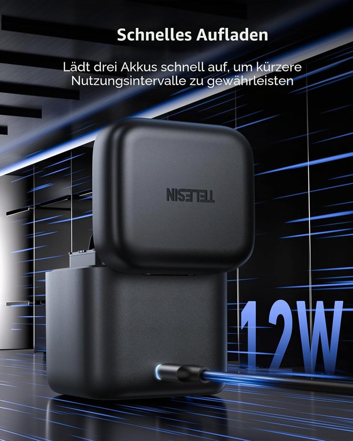 TELESIN Dreifach-Ladegerät und Akku-Speicherbox mit 3 Kanälen Ladegerät mit 2 wiederaufladbaren Lith
