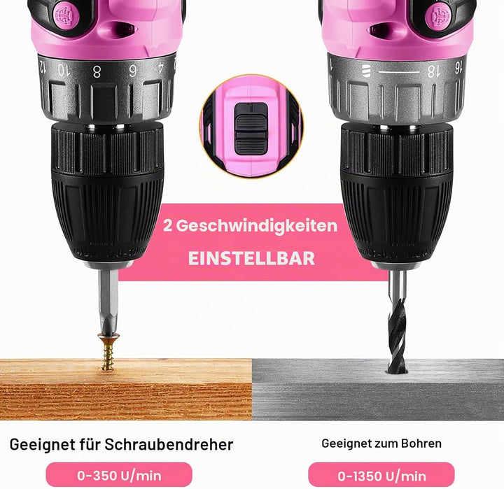 20 V Akkuschrauber für Damen:DEKOPRO 40 N.m Akku Schrauber mit Akku und Ladegerät，30 pcs Zubehör Boh