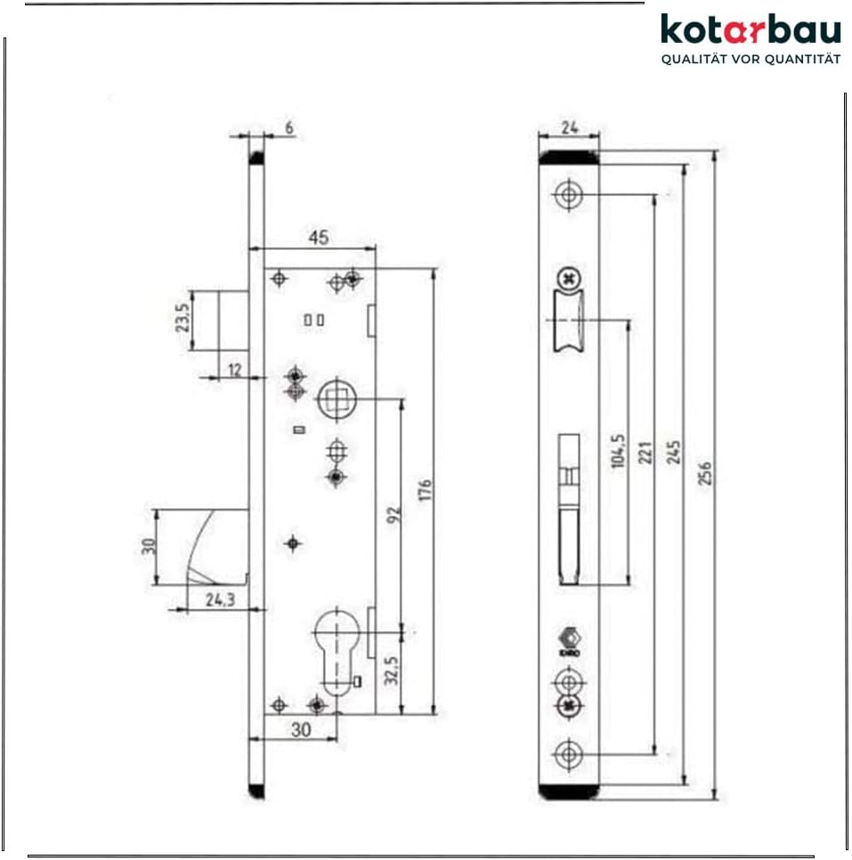KOTARBAU® Rohrrahmenschloss 92 mm Dornmass 30 mm C-Stulp Edelstahl Einsteckschloss Türschloss Haustü