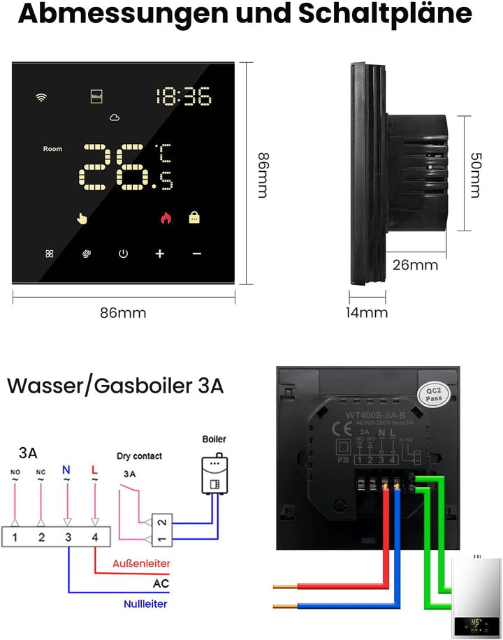 【2023 Neu】 MIUCDA Tuya Smart Thermostat für Wasser Fussbodenheizungen und Boiler, WiFi Heizungstherm