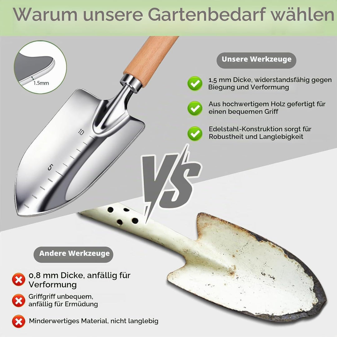 Gartenwerkzeug Set 12 teilig Edelstahl – Robustes Gartengeräte Set mit ergonomischen Griffen, Garten