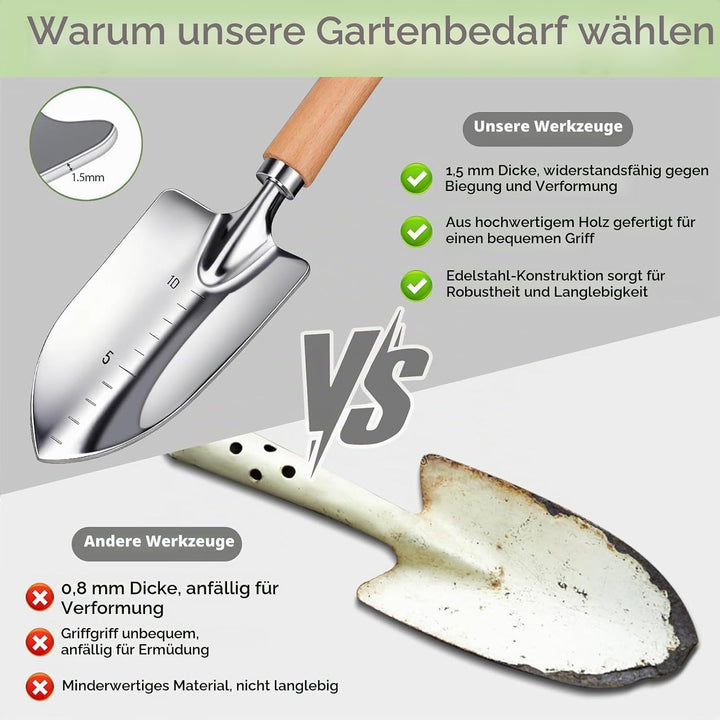 Gartenwerkzeug Set 12 teilig Edelstahl – Robustes Gartengeräte Set mit ergonomischen Griffen, Garten