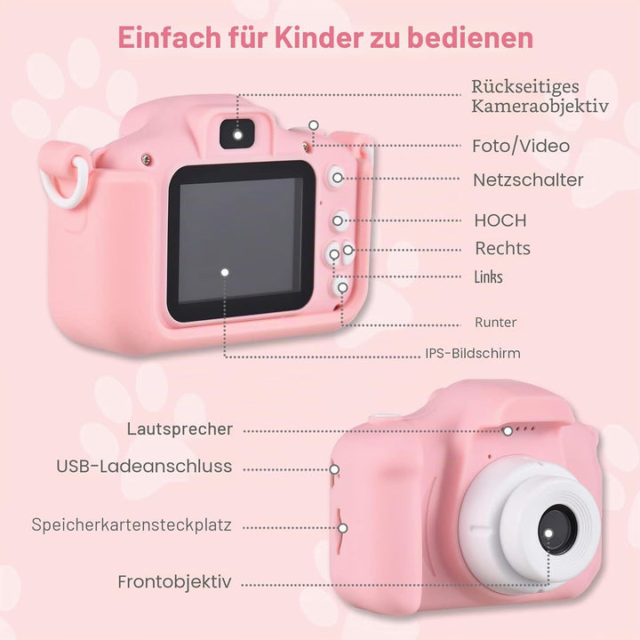 Andoer KinderKamera, Digitalkamera Kinder 1080P, 2,0" Kamera Kinder Fotoapparat mit Umhängeband, Ges