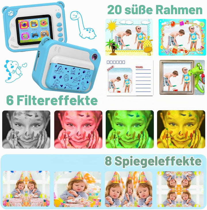 Kinderkamera Sofortbildkamera, 2.4 Zoll Bildschirm Fotoapparat Kinder, Digitalkamera 1080P mit 32G S