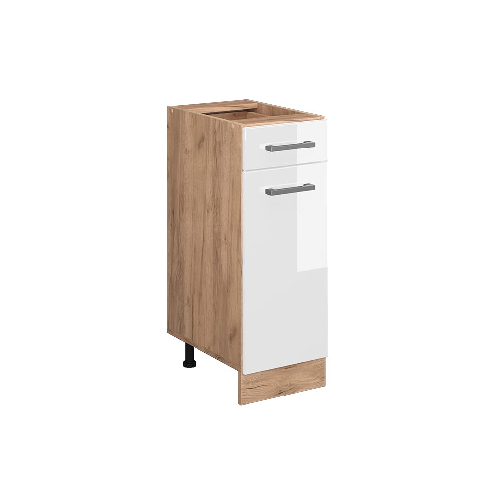 Vicco Küchenunterschrank R-Line, Weiss Hochglanz/Goldkraft Eiche, 30 cm ohne Arbeitsplatte Weiss Hoc