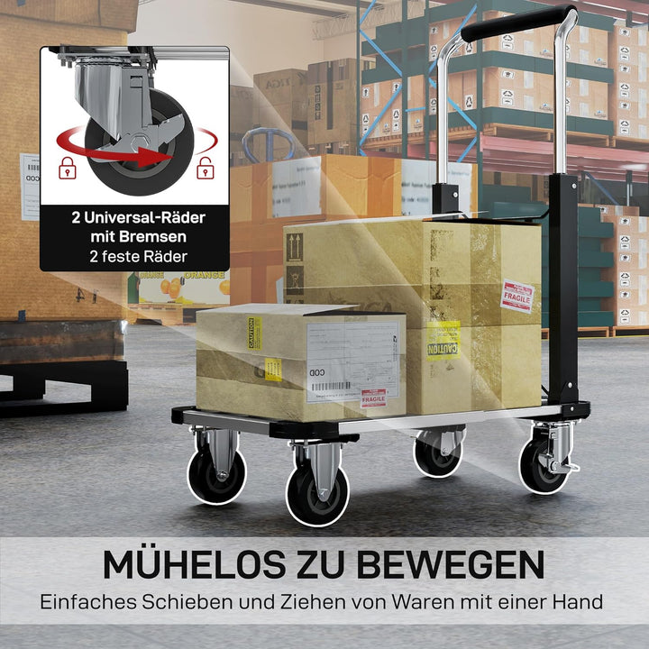 HOMCOM Plattformwagen Transportwagen Klappbar 150 kg Handwagen mit Feststellbremse, ausziehbarer Pla