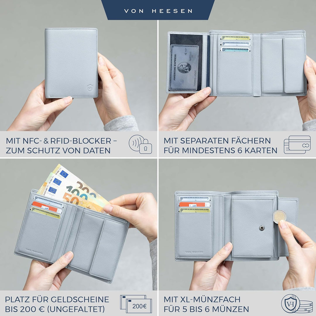 VON HEESEN Leder Geldbörse Herren mit Münzfach & RFID Schutz I Echtleder Geldbeutel für Männer & Dam