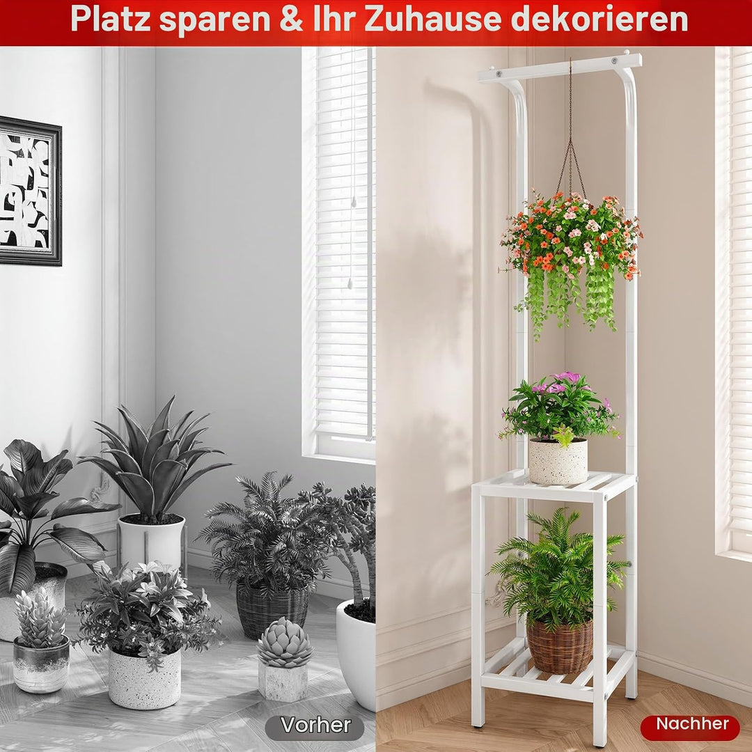 IBUYKE 170cm Hoch Pflanzenständer für Innen Aussen, 3 Etagen Metall Hängendes Blumenregal für Mehrer