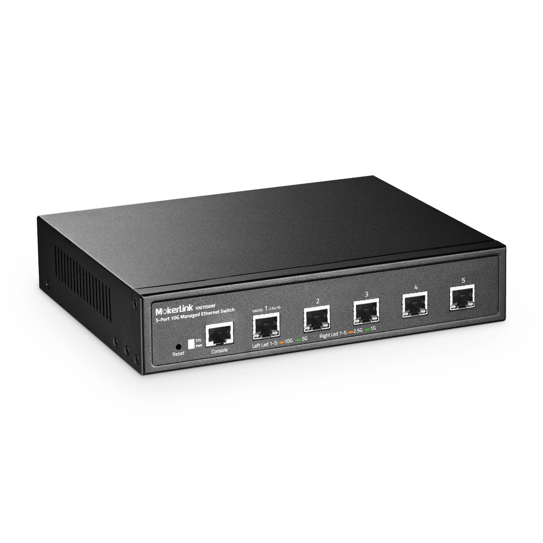 MokerLink 5-Port-10G-Managed-Ethernet-Switch, 10G/5G/2,5G/1G autoadaptiv, L3 Web/CLI-verwaltet, Meta