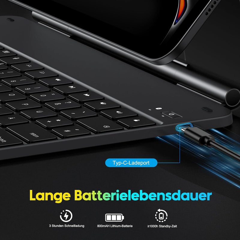 OMOTON Bluetooth Magnetic Tastatur Hülle für iPad Pro 13 Zoll (M4, 2024), iPad Pro 13 Tablet Tastatu