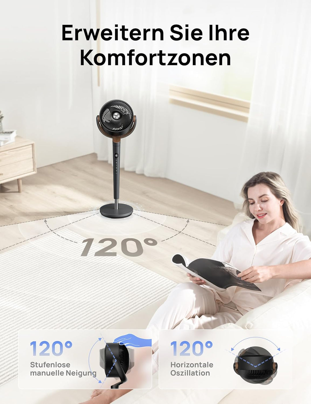 DREO Standventilator sehr leise, Ventilator gross mit Fernbedienung, 20dB Silent Ventilator mit DC-M