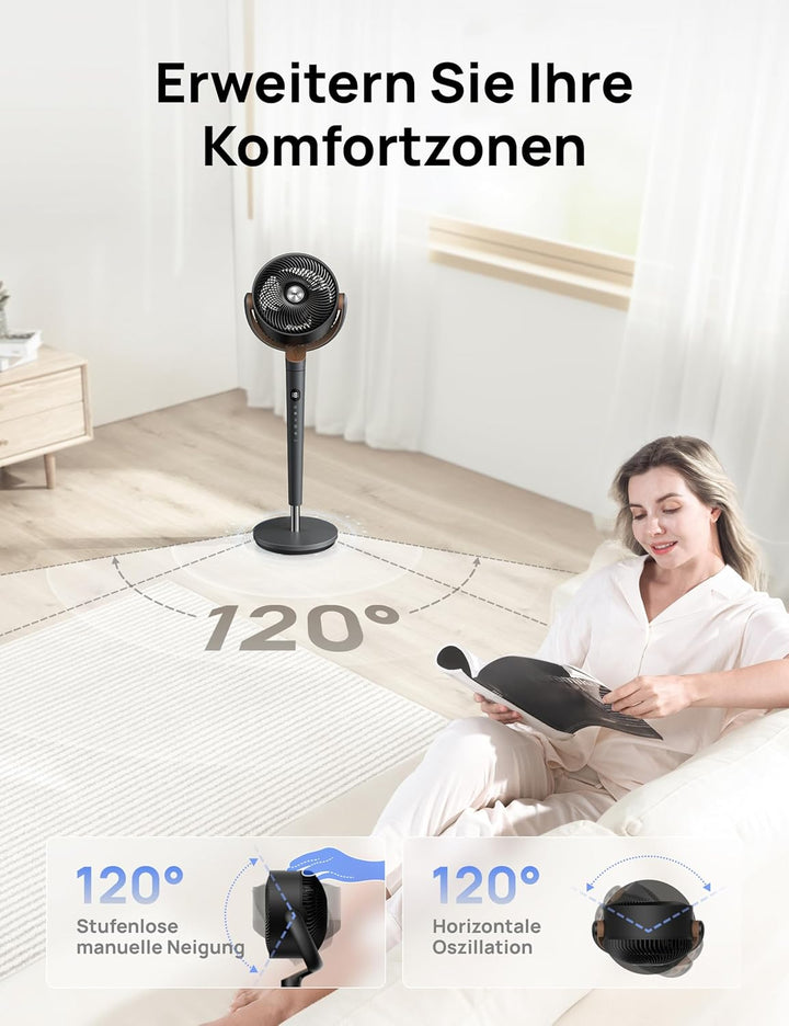 DREO Standventilator sehr leise, Ventilator gross mit Fernbedienung, 20dB Silent Ventilator mit DC-M