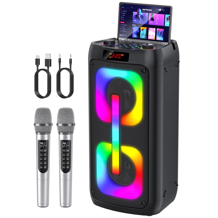 Karaoke Maschine mit 2 mikrofonen,tragbarer Bluetooth Karaoke Anlage mit LED Lichtern,PA System,idea