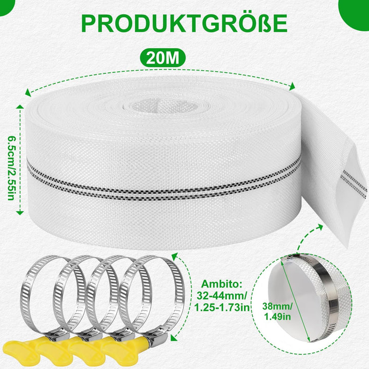 Gewebeschlauch 1 1/2 Zoll Flachschlauch Pumpenschlauch 38mm 20m Mit 4 Clips Industrieschlauch Gewebe