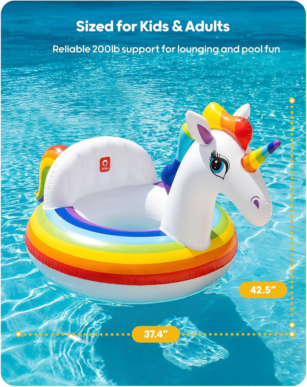 QPAU Inflatable Unicorn Pool Float for Adults & Kids Small