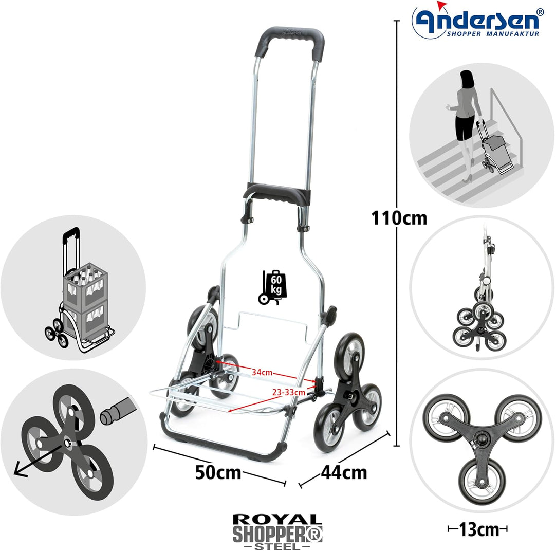 Exklusiv ANDERSEN Einkaufstrolley - Treppensteiger Royal Shopper Stahlgestell Holly schwarz/braun 49
